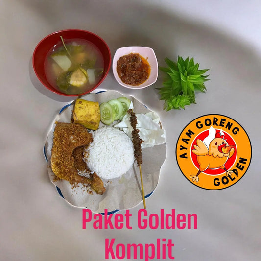 Paket Komplit Golden : Ayam Paha/Dada + Tempe/Tahu + Sate + Sayur Asem + Nasi